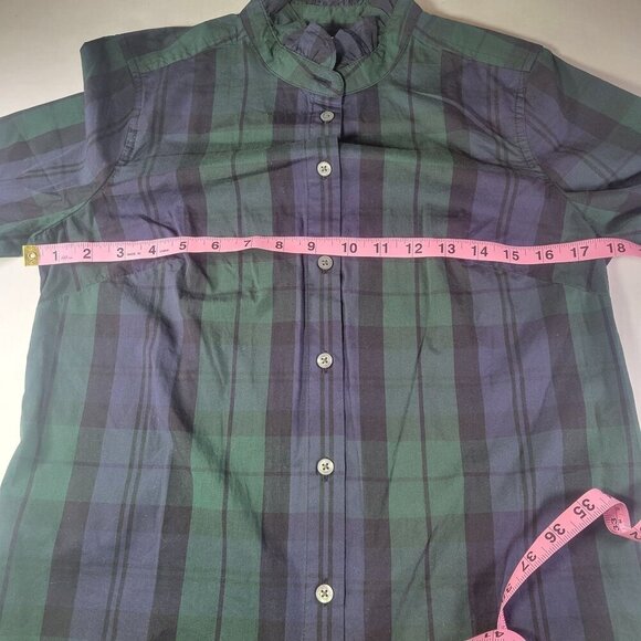 J.Crew Green & Navy Plaid Ruffle Collar Long Sleeve Button-Up Shirt Size  XS - Picture 6 of 8